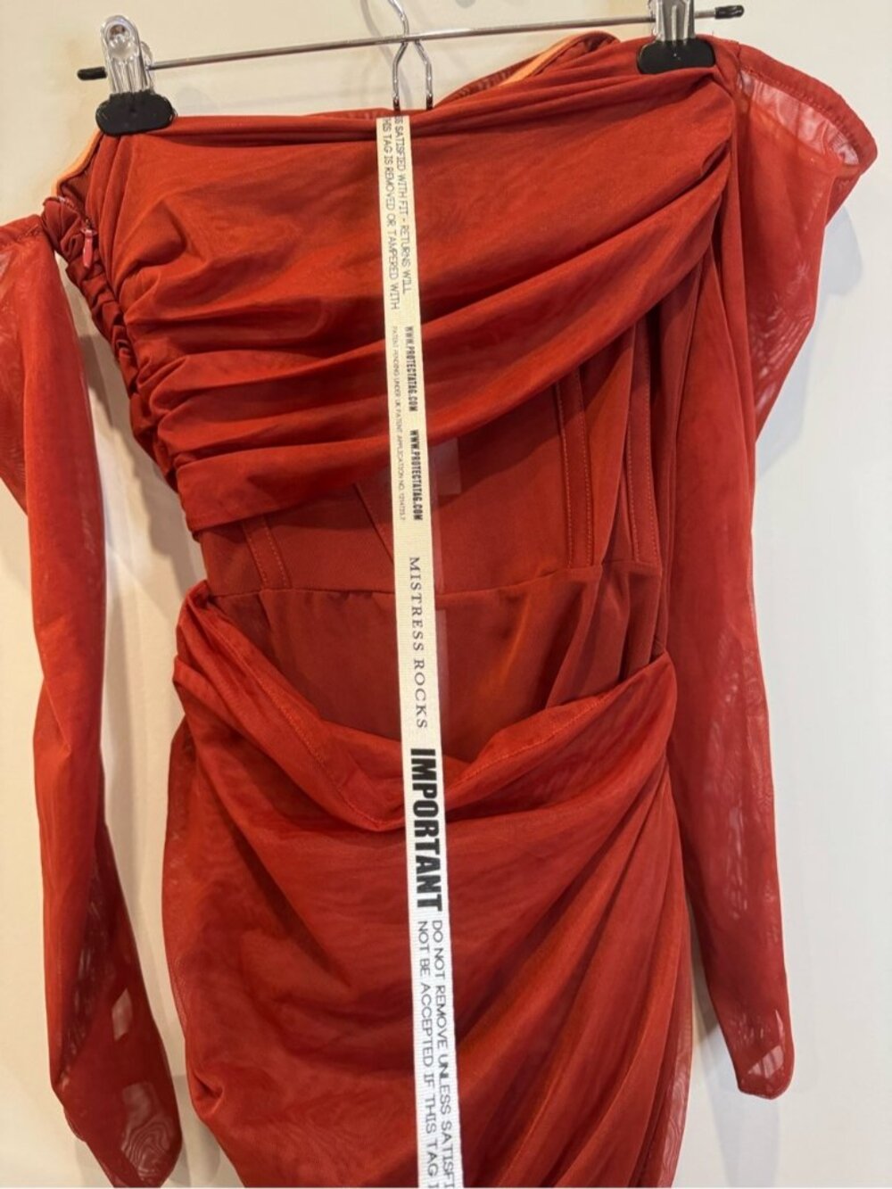 Mistress Rocks Rust Red Ruched Off Shoulder Mini Dress Size Small 0746 - Picture 8 of 13
